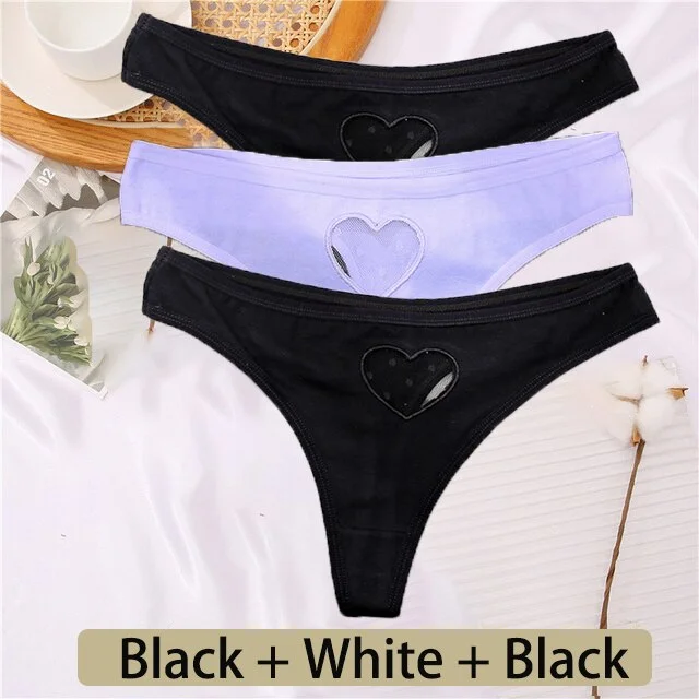 3PCS/Set Cotton G-String Seamless Thong Women Transparent Heart Low Waist Panties Ladies Underwear Panty Comfortable Lingerie