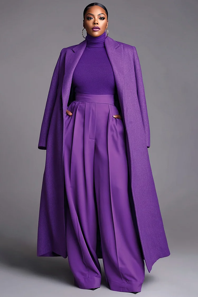 Xpluswear Design Plus Size Business Casual Purple Long Sleeve Pocket Elegant Coat [Pre-Order]