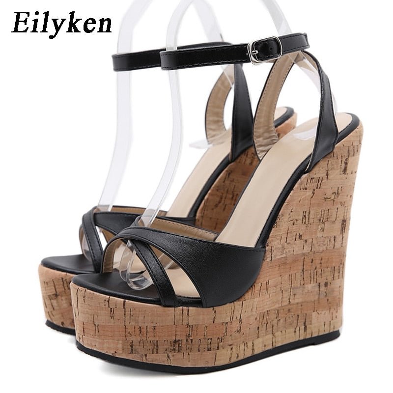 Eilyken 2022 New Summer New White Women's High Heels Sandals Platform Buckle Wedges Front Open Toe Ladies Shoes Size 35-42