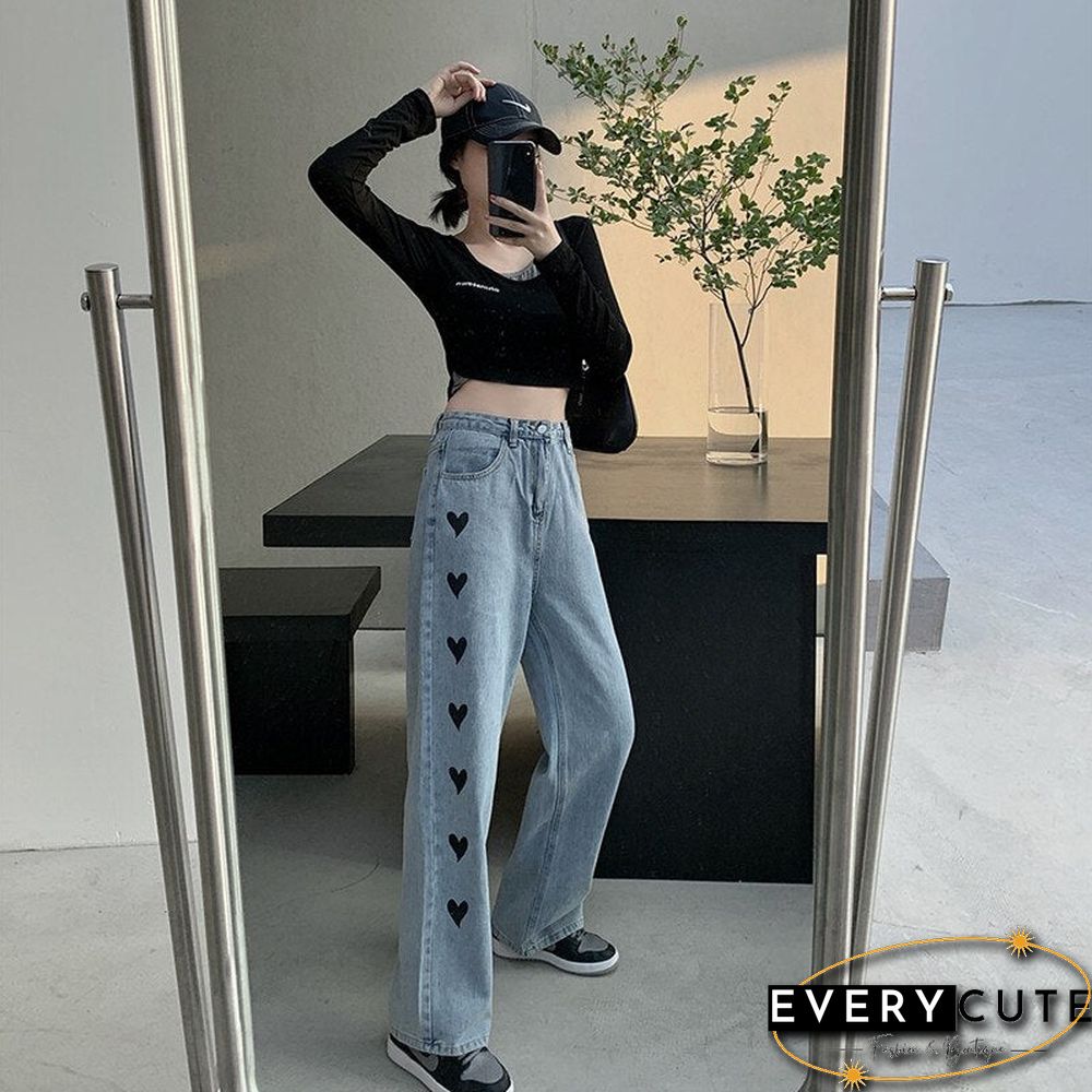 Womens High Waist Jeans in Blue-Vintage Quality Fashion from Harajuku Straight Pants