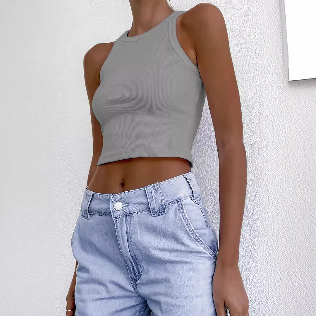 Brownm Brownm Women's Wish New Summer Pure Color Sleeveless Slim Short Small Vest Women