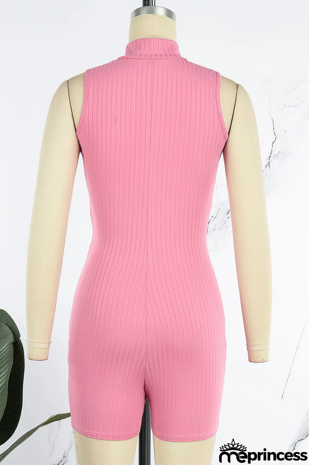 Pink Casual Solid Patchwork Zipper Collar Skinny Jumpsuits