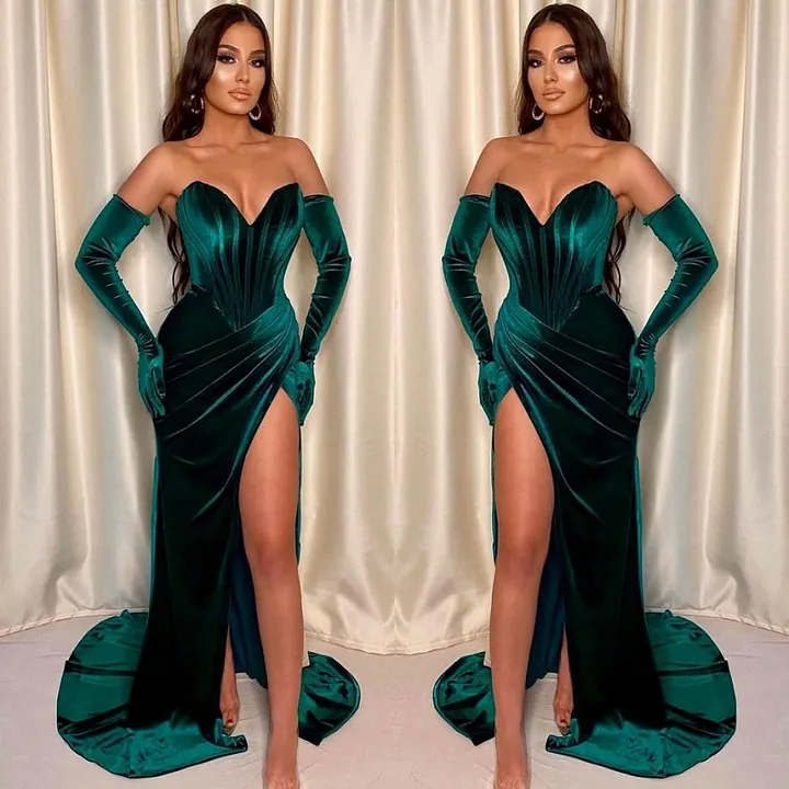 Peacock Front Split Mermaid V-Neck Evening Dress With Sleeveless ED0354