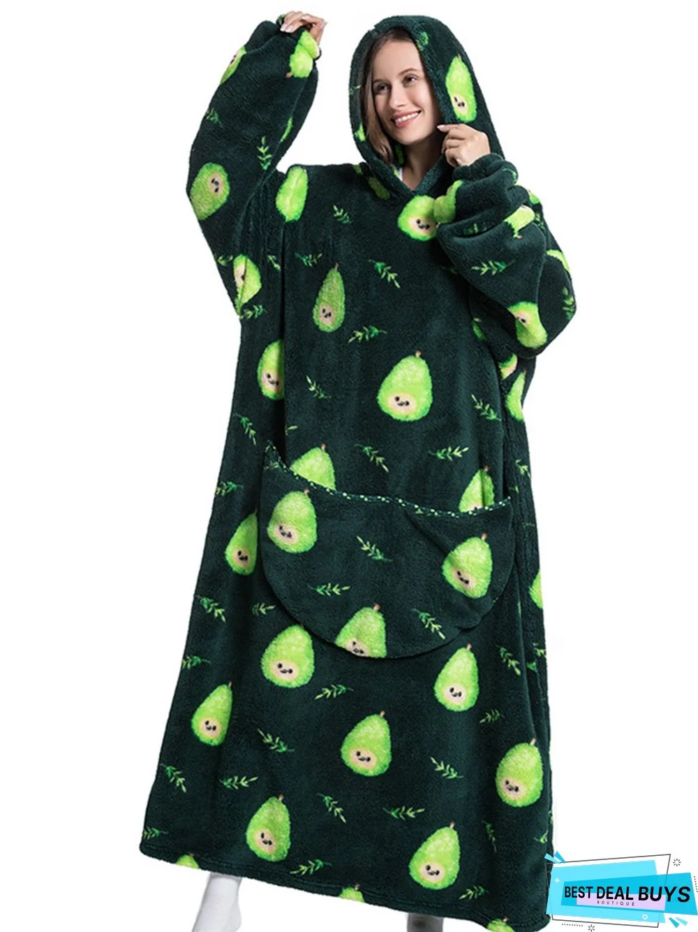 Lazy Blanket Big Pocket Extended Hoodie Home Pajamas Plus Size