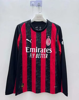 2025/2026 Long Sleeve AC Milan Home Soccer Jersey 1:1 Thai Quality