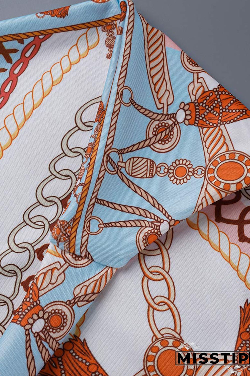 Orange Fashion Print Backless Strap Design Halter Sleeveless Two Pieces