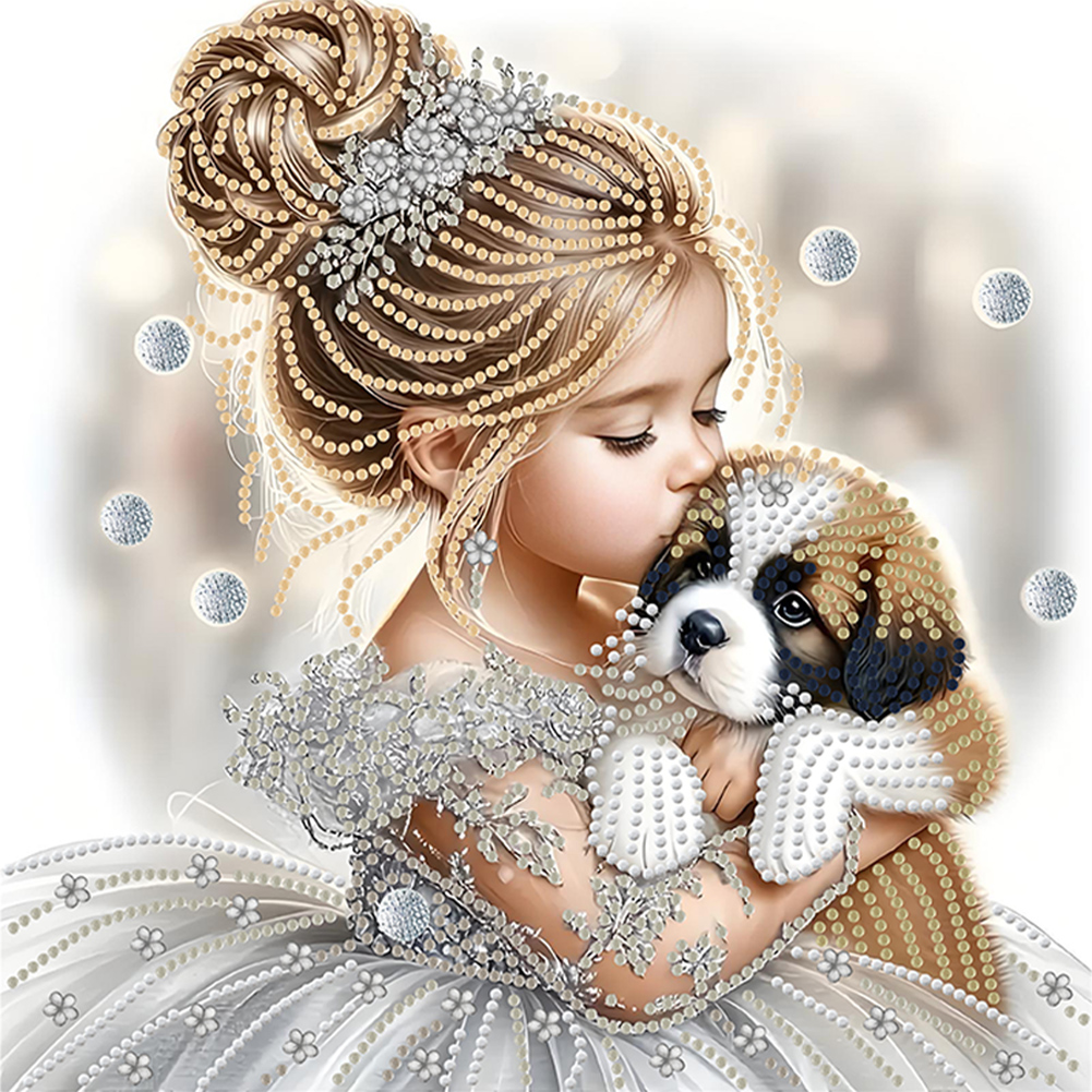 Girl Puppy 30*30cm(canvas) special shaped drill diamond painting