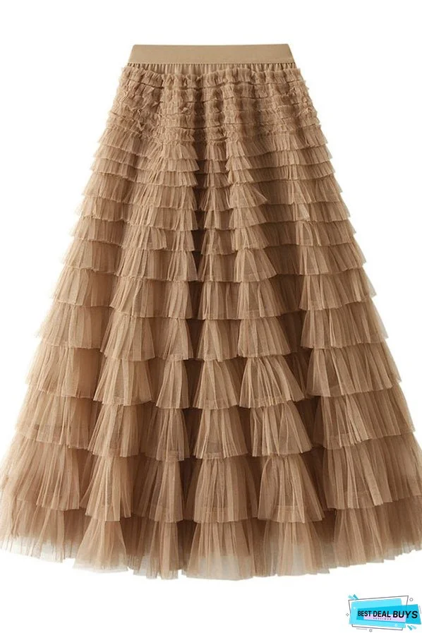Be Your Own City Queen Tiered Elastic Waist Tulle Maxi Skirt