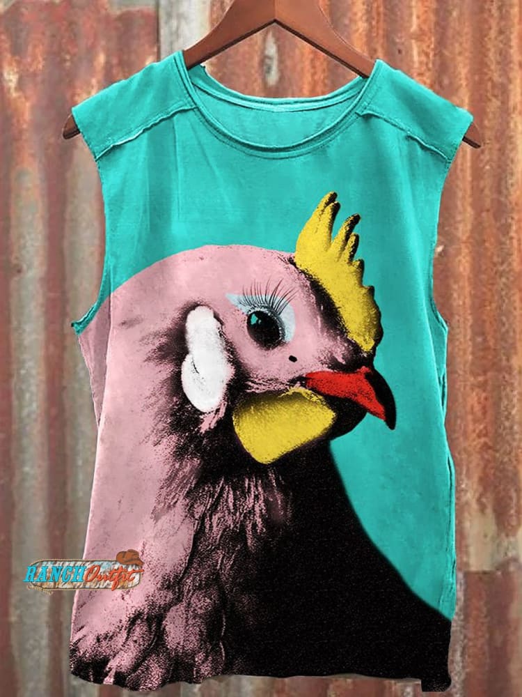 Vintage Ranch Chicken Art Print 100% Cotton Casual Tank Top Multicolor / S