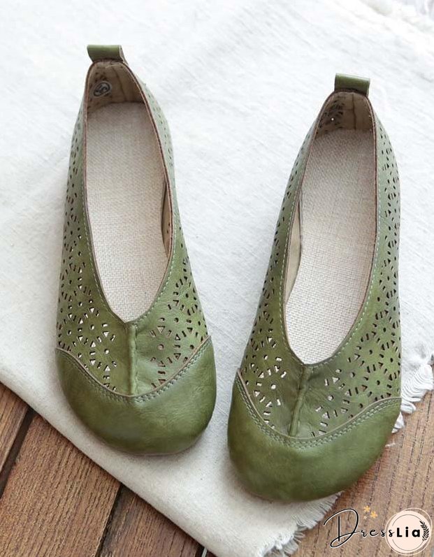 Handmade Soft Leather Retro Hollow Flats Flat Shoes