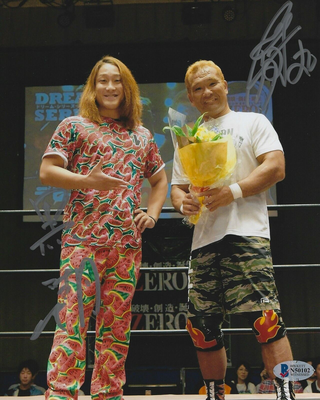 Masato Tanaka Jiro Kuroshio Signed 8x10 Photo Poster painting BAS COA New Japan Pro Wrestling 1