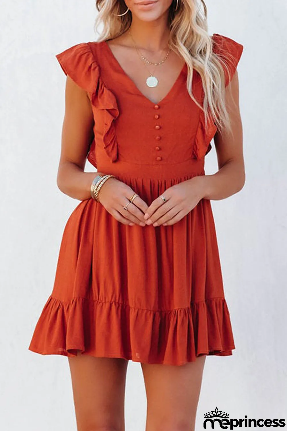 Fashion Flounce V Neck Cake Skirt Dresses