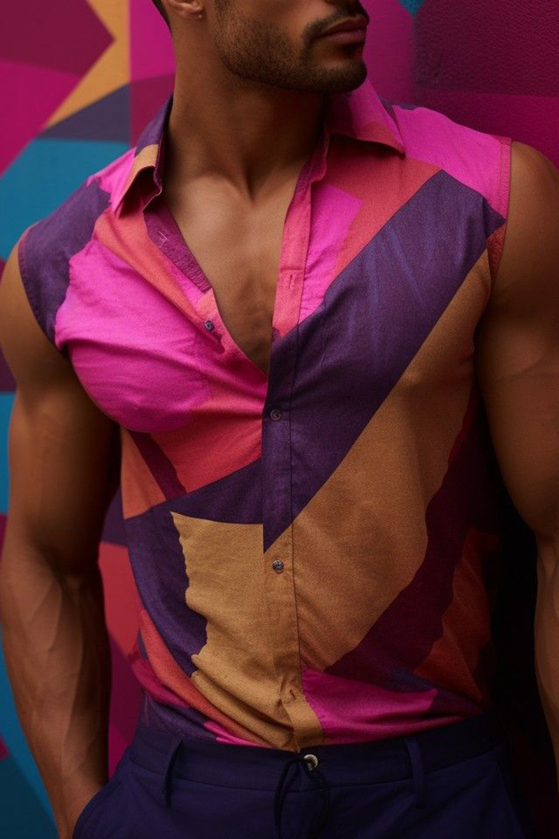 Ciciful Men's Colorblock Print Slim-Fit Sleeveless Shirt