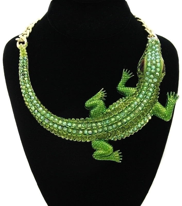 Halloween Decoration Retro Big Crocodile Shape Diamond-studded Necklace