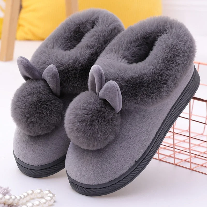 Comemore Winter Warm Women Slippers Female Platform Furry Fur Plush Men's Indoor Home Slipper House Shoes Woman Plus Size 44 New
