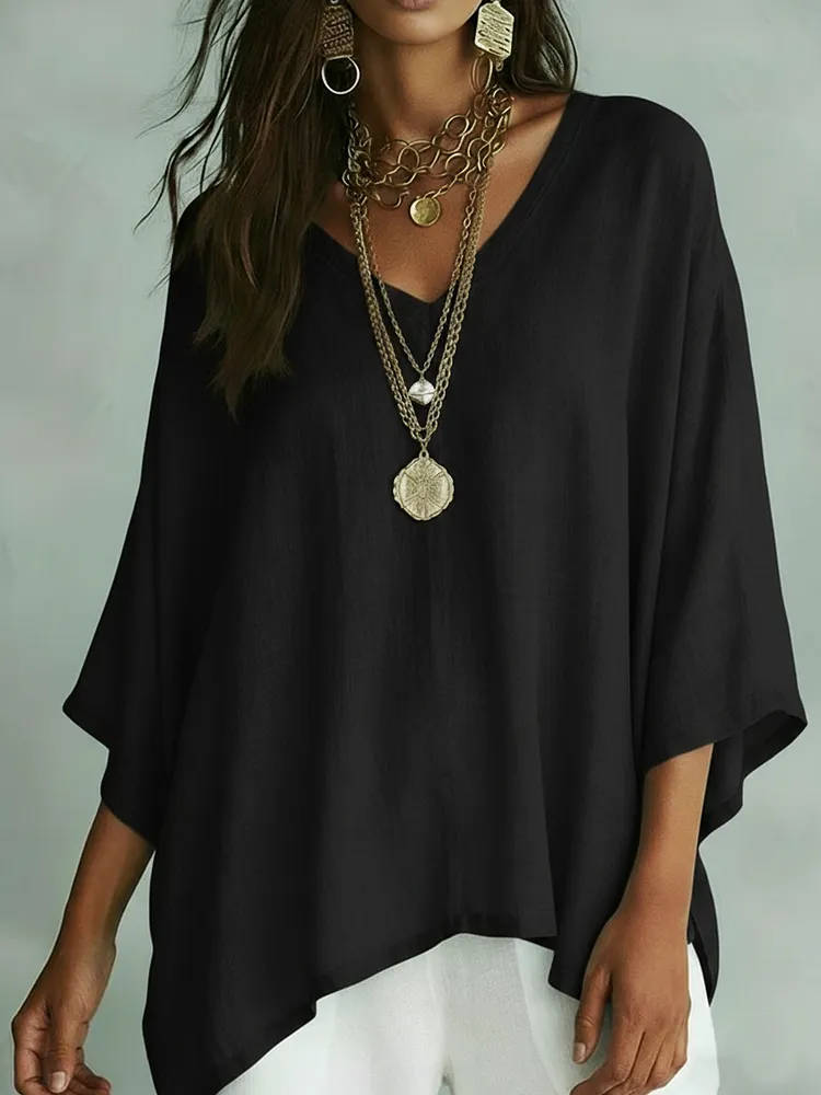 Minimalist Casual Cozy Loose Linen Blouse Top