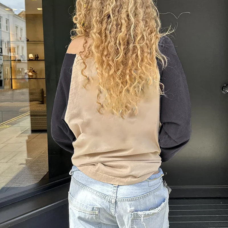 Toloer Toloer Style Patchwork Color Digital Print Long-Sleeved T-Shirt Loose Shoulder And Thin Top-Outfit Ideas