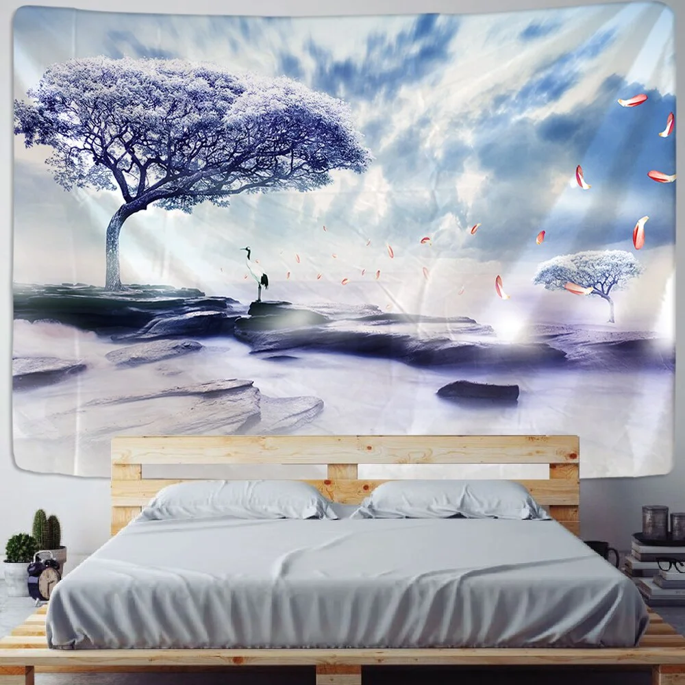 Dream Tree Tapestry Tree Forest Starry Sky Psychedelic Carpet Wall Cloth Tapestries Tenture Hippie Tree Mandala Tapiz Landscape