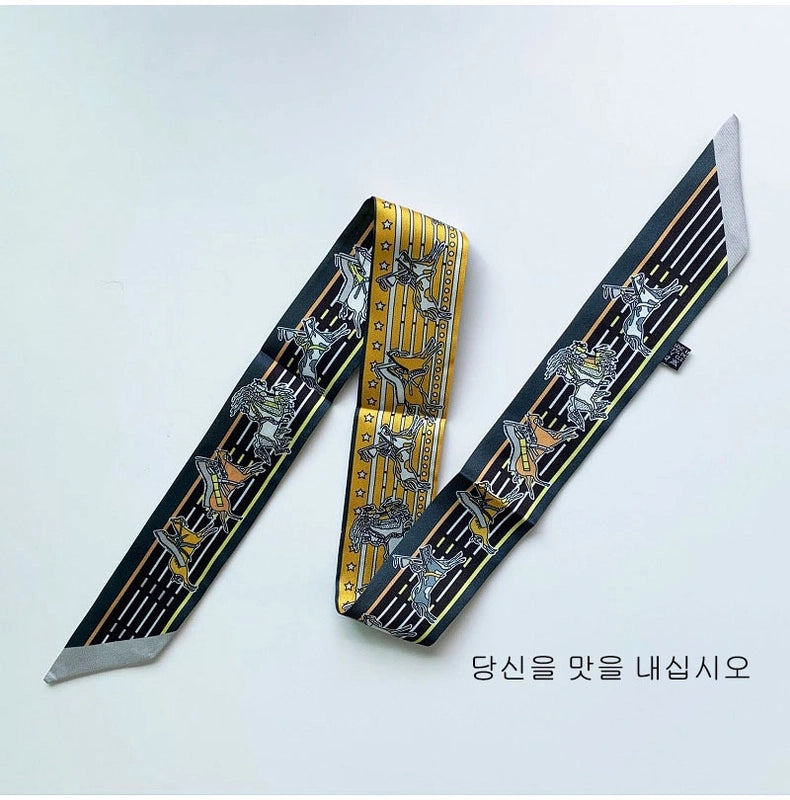 Women’s Minimalist Classic Style Color Block Satin Printing Silk Scarf