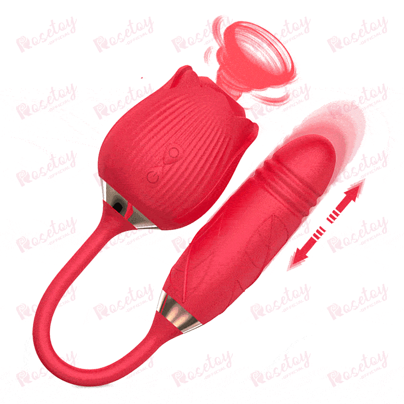 The Rose Toy Clit Sucker With Thrusting Bullet Vibrator - Pink  