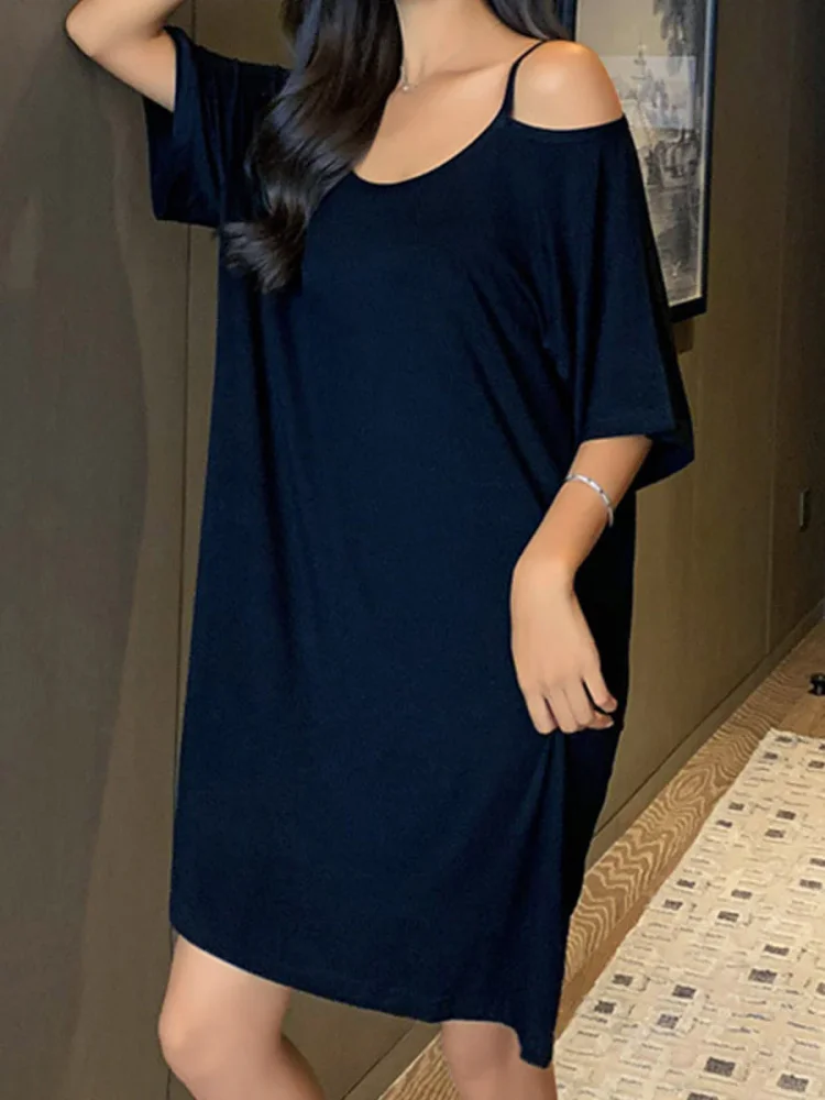 Alluring Solid Color Loose Sexy Midi Dress