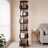 [US Local Warehouse] 6 Tier Bamboo Rotating Bookshelf on Wheels 360 Spinning Book Shelf Tower Round Revolving Bookcase Organizer Rolling Bookshelves for Small Space Corner Bedroom Office
