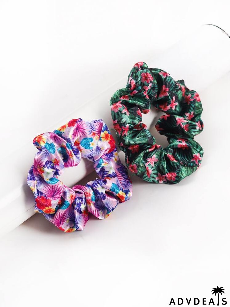 2pcs Flower Print Scrunchie