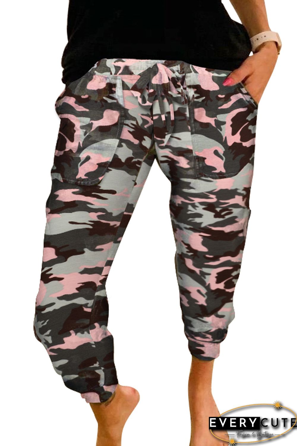 Pink Camouflage Casual Sports Pants