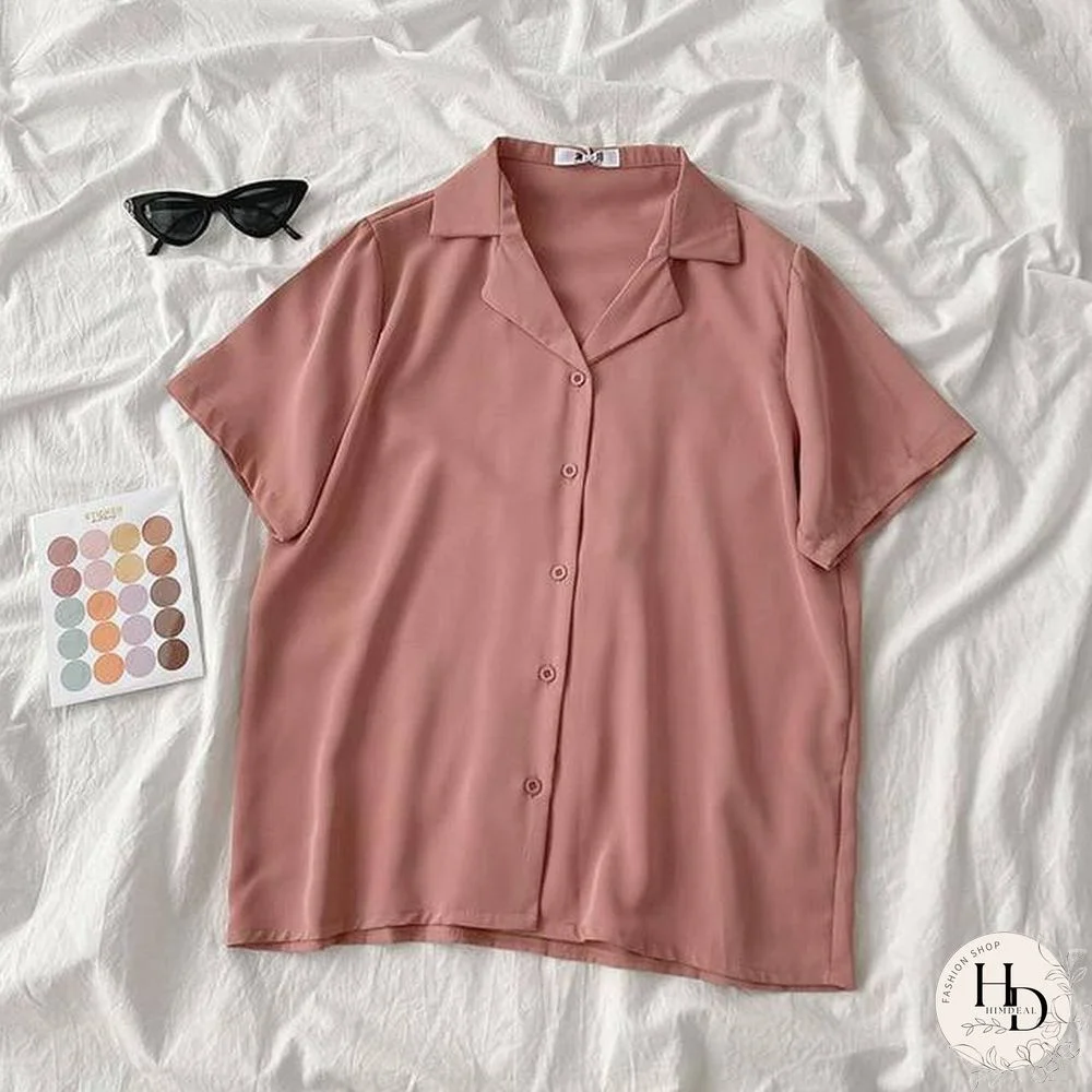 Casual Basic Short Sleeve Blouse Women V-neck Loose Office Formal Shirt Female Fashion Blue Yellow Cardigan Tops