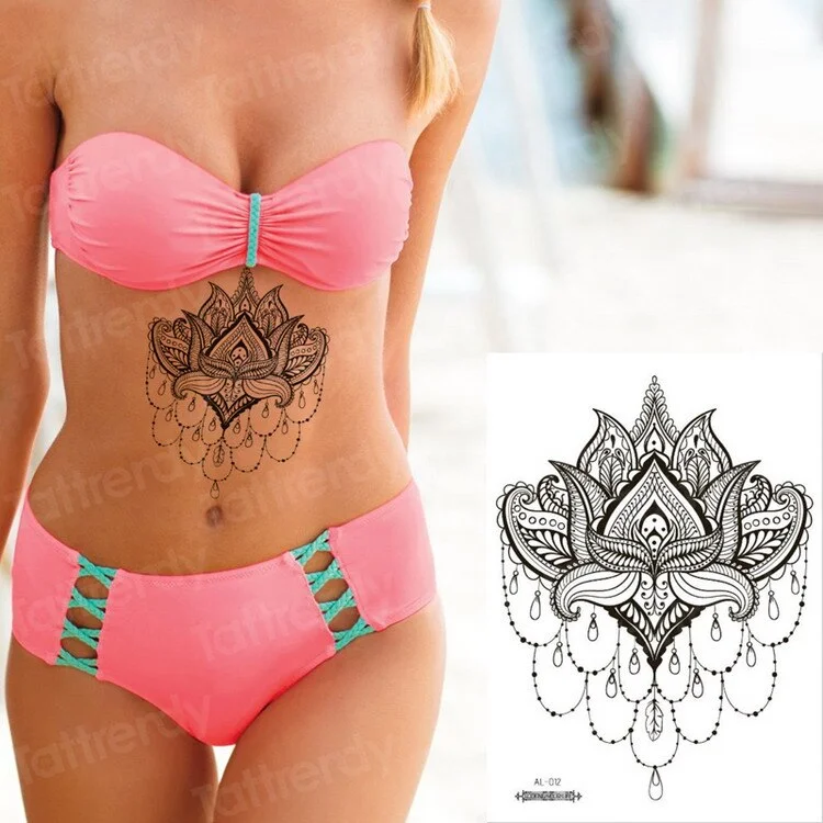 Waterproof Temporary Sticker Geometric dragonfly Sternum Tattoo Black Triangle Tattoos Body Arm Fake Tatoo Chains Sternal patch