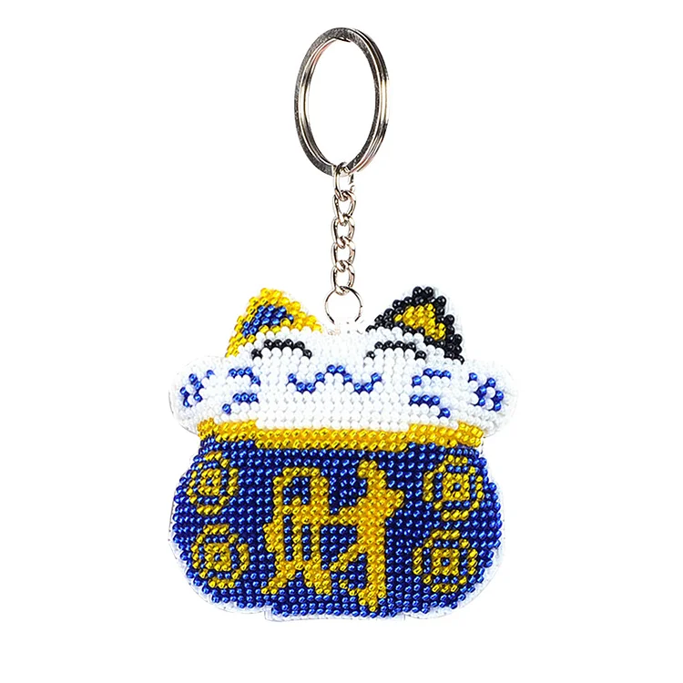 Cross Stitch Key Chain Fortune Cat Embroidery Bead Bag Pendant Handwork (B) fgoby