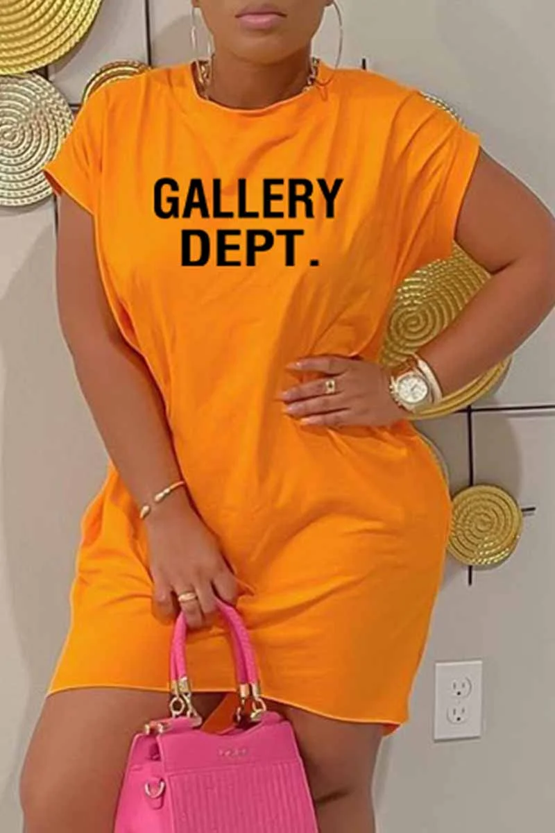 Casual Street Print Letter O Neck Irregular Dress Dresses