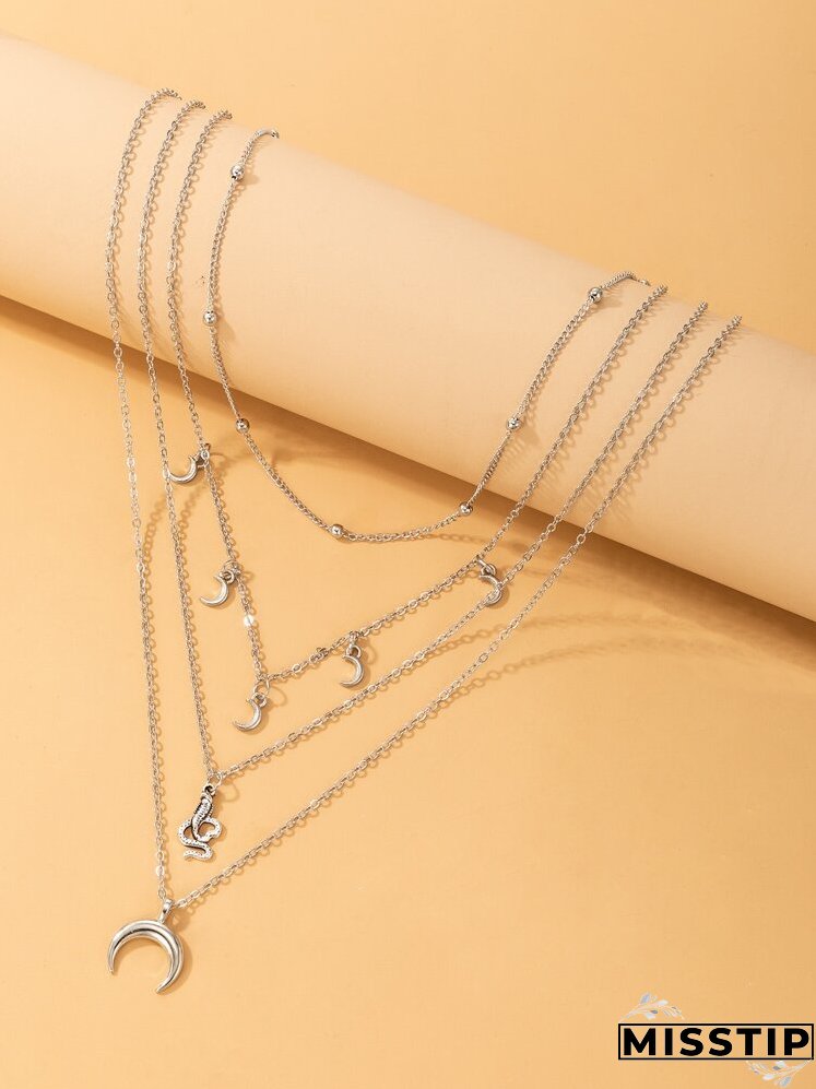 Moon & Snake Charm Layered Necklace