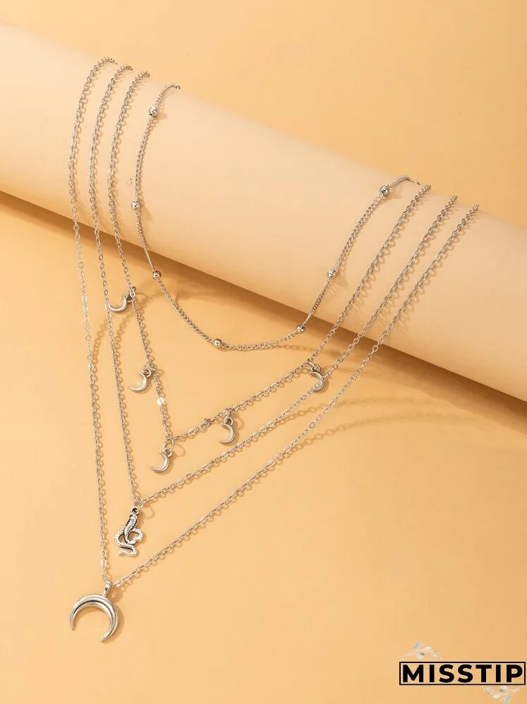Moon & Snake Charm Layered Necklace