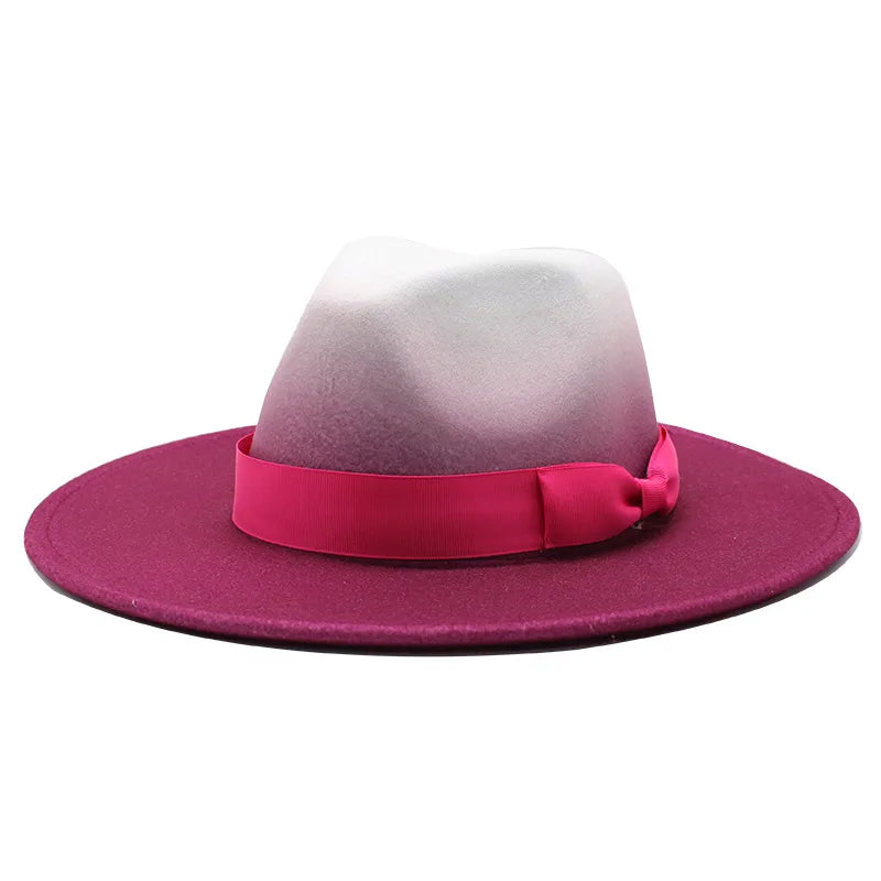 Style Big Brim Woolen Hat Gradient Color Two-color Jazz Hat Autumn And Winter Men’s And Women’s Hat Felt Hat JZ-013