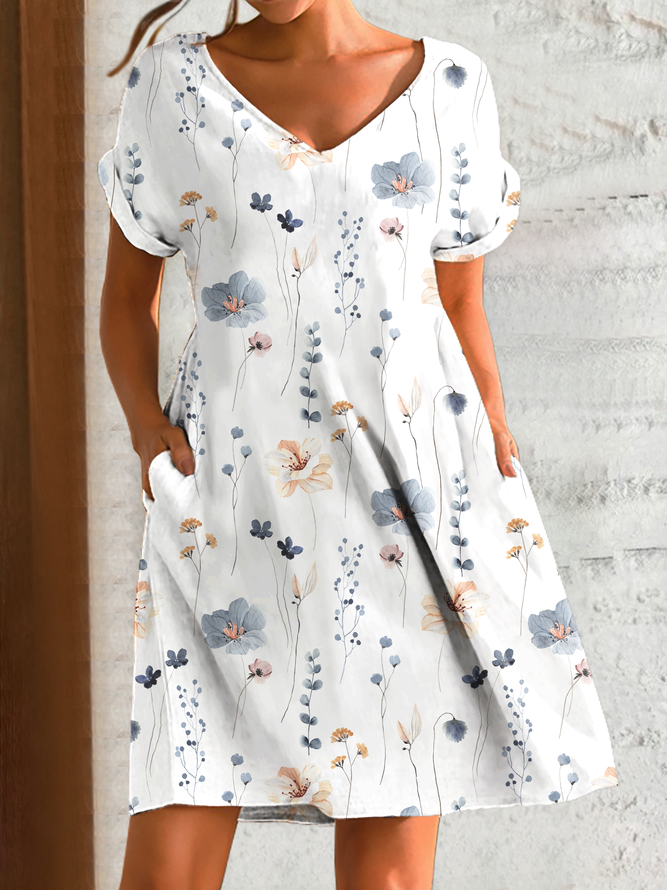 Fashionable Casual And Comfortable Printed V-neck Dress