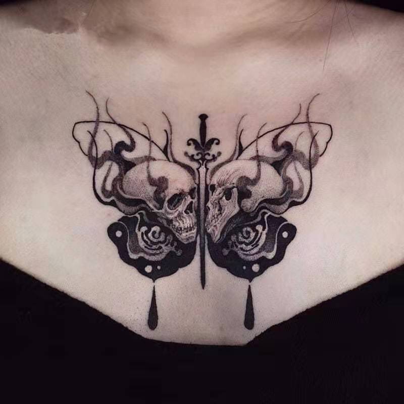 Temporary Skeleton Butterfly Tattoo Stickers Men Women Waterproof Dark Lasting Cool Fashion Art Fake Tattoos Personality Tattoo