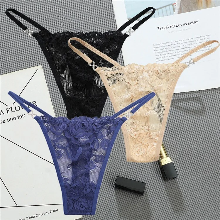 Billionm Women Lace Panties Thongs low Waist Mesh G-String T-Back Briefs Underwear Transparent Ladies Panties Sexy Lingerie
