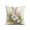 Set of 4 Easter Throw Pillow Covers 17.72x17.72in Bunny Square Pillowcase Cushion Case for Home Sofa Living Room Couch Bedroom Decor