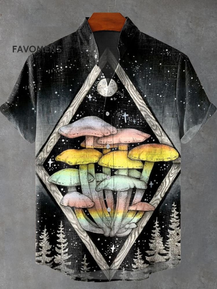 Vintage Mushroom Art Print Casual 100% Cotton Shirt Multicolor / S