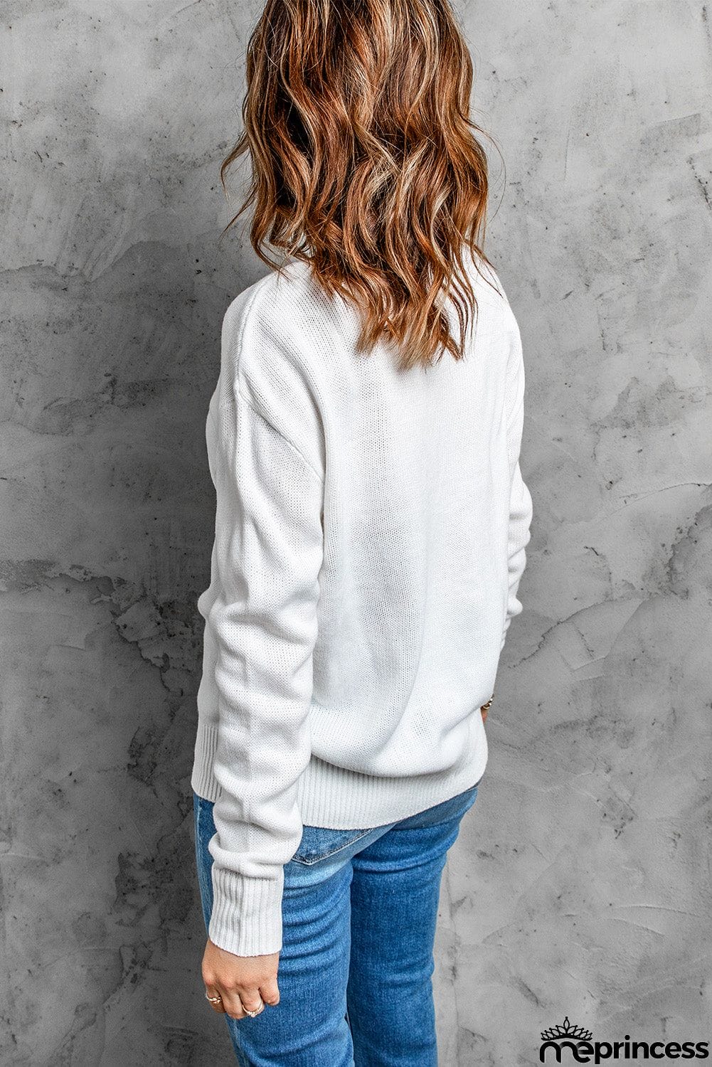 White V Neckline Sweater