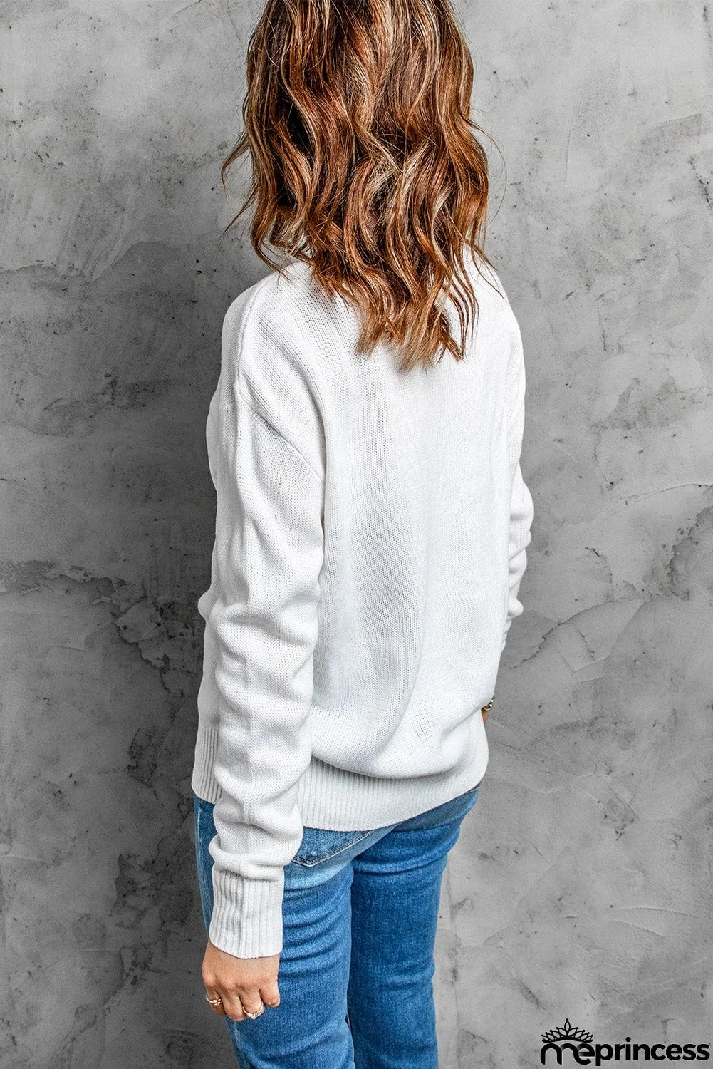White V Neckline Sweater