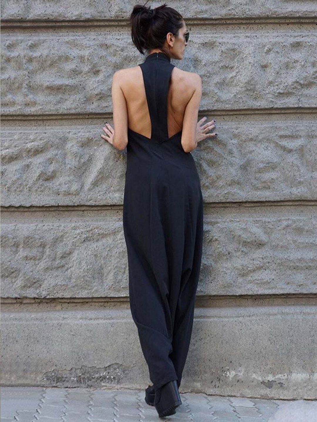 Stylish Black Backless Low Crotch Sleeveless Jumpsuits