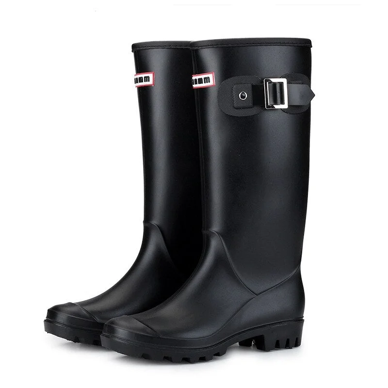 New fashion ladies shoes punk style high heels buckle riding boots shoes knight high boots ladies rain boots non-slip