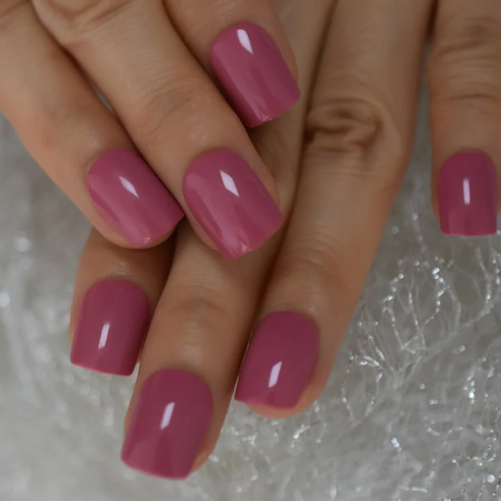 Reuseable Fake Nails High Light Shiny Gelnails Rose Pink Square Short Ladies Fingernails Manicure Art Tips Wholesale 24 With Tab
