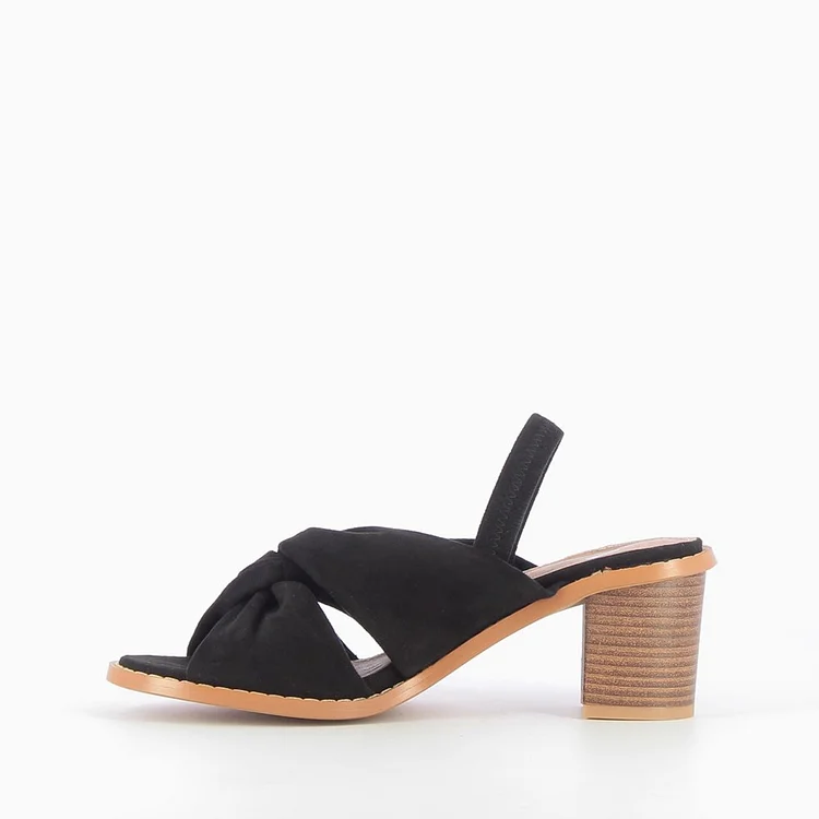 Black Block Heel Sandals Slingback Heels Suede Comfortable Sandals |FSJ Shoes