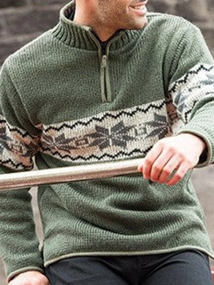 Vintage Warm Knitted Jacquard Iceland Half Zip Neck Sweater