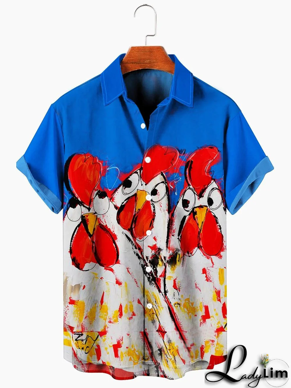 Men's Funny Chicken Print Lapel Collar Hawaiian Shirt