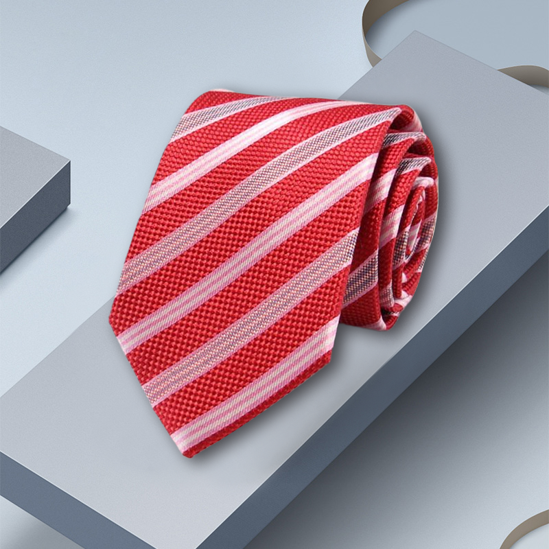 Cravate en soie rayée rouge 7.5 cm- SOIE PLUS