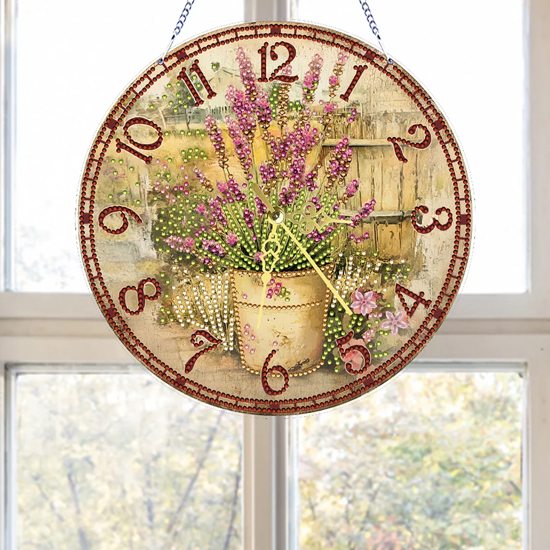2D DIY Acrylic Garden Diamond Painting Clock Pendant w/ Clock Function Wall Art